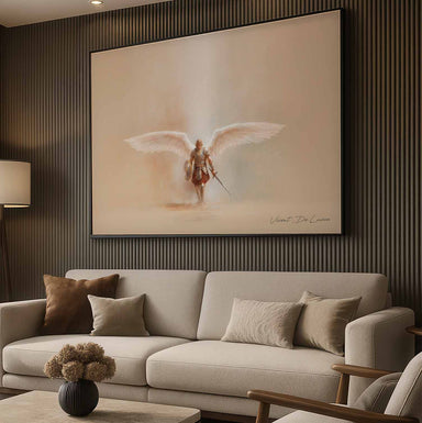 Subtle minimalist religious wall art conveying protection and divinity