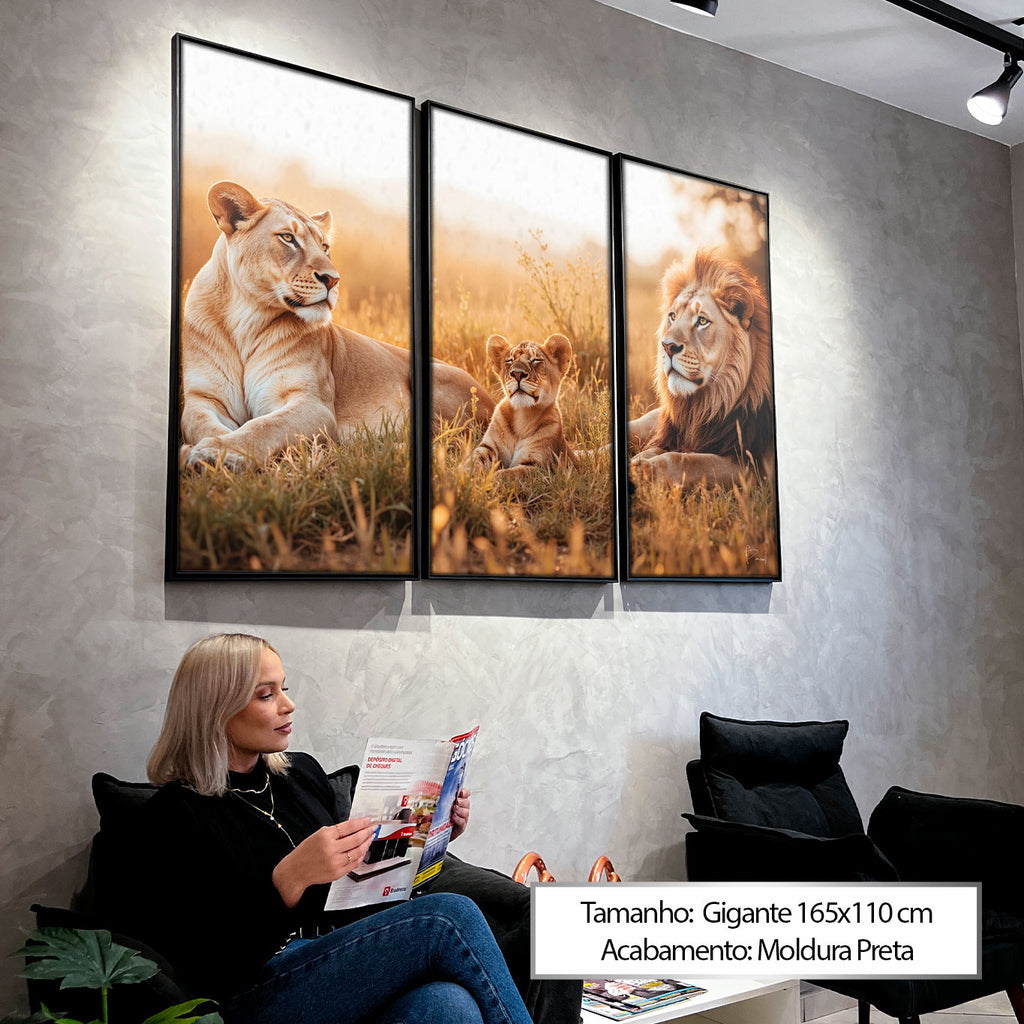 Realistic wildlife photography style with calm lion pride in natural setting.