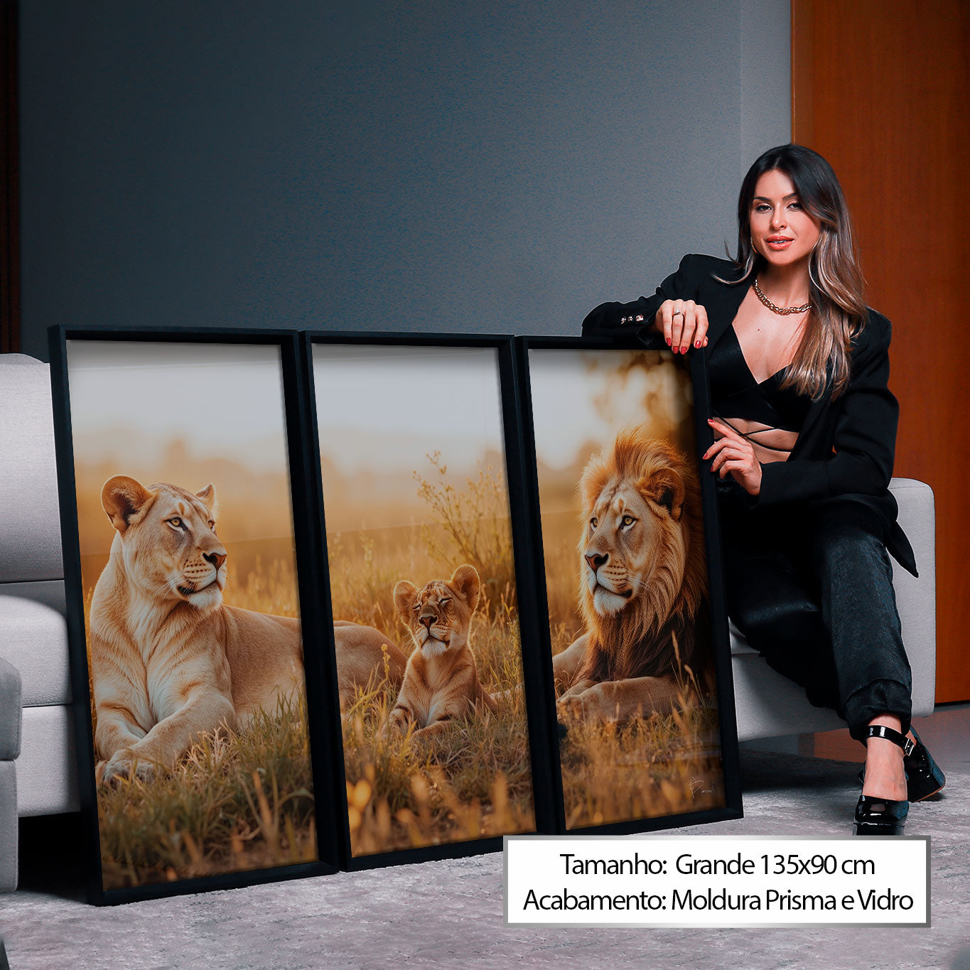 Majestic male lion at rest in golden light, panel 3.