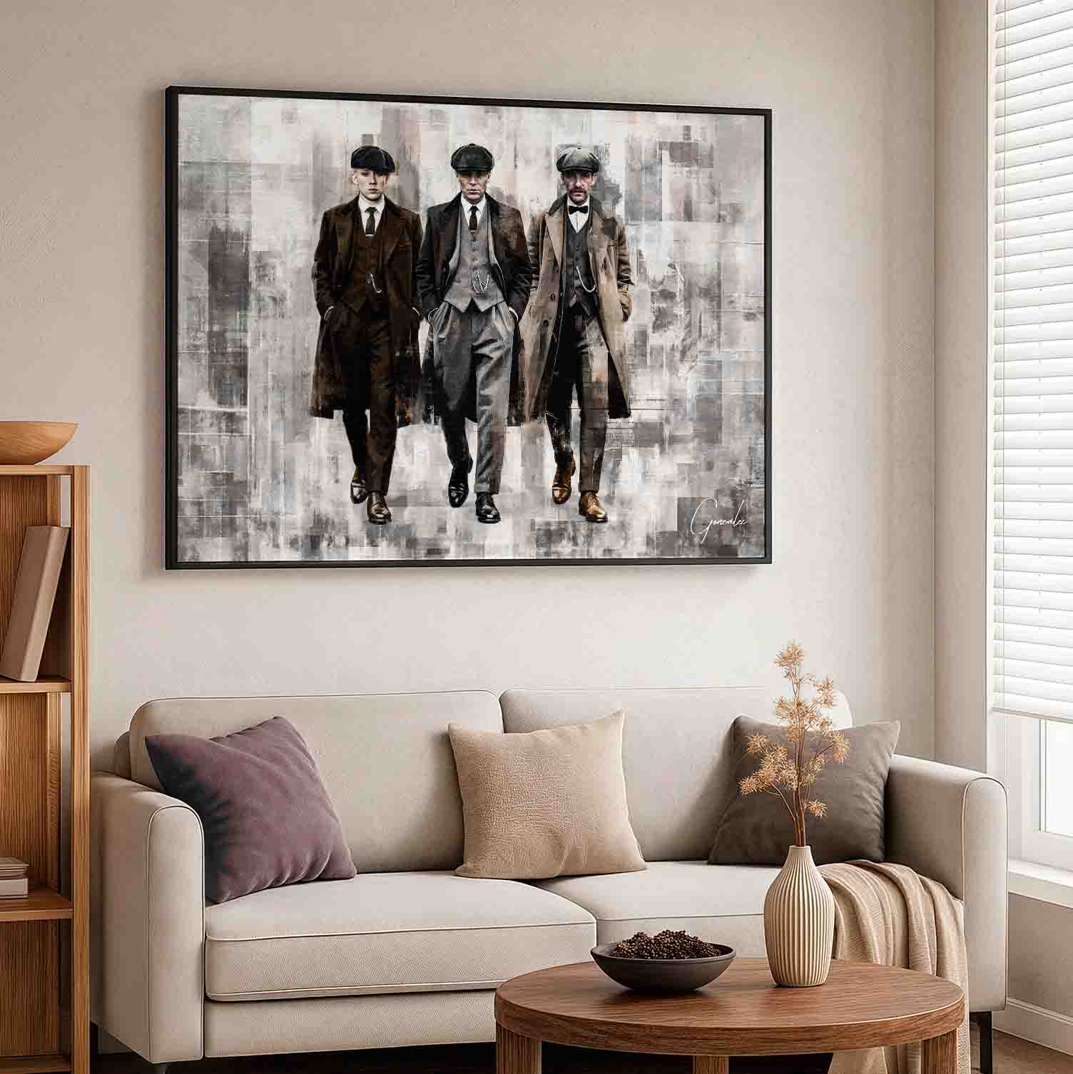 Moody black, gray, and brown palette wall art suitable for mancave or office