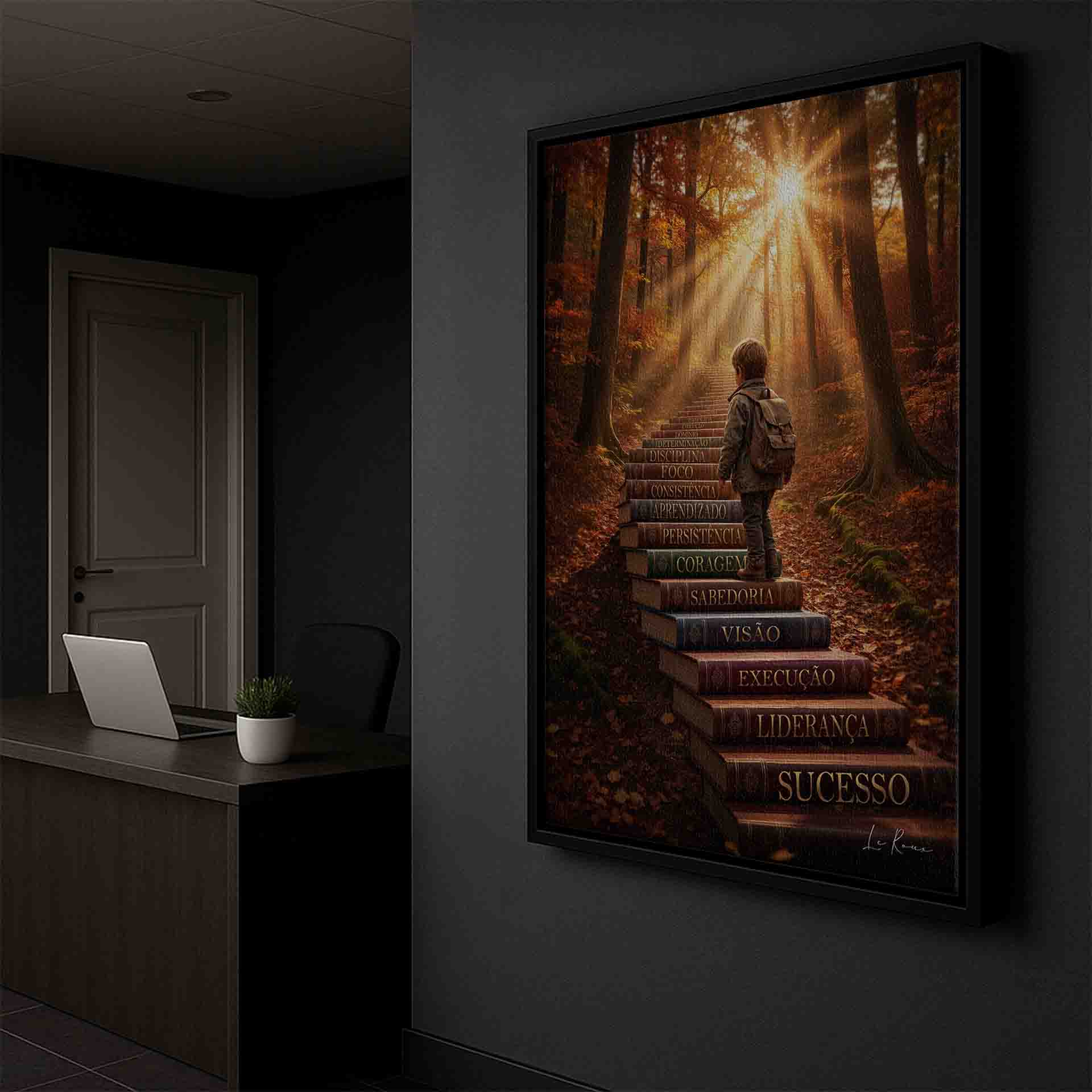 Portrait-oriented composition guiding the eye upward toward enlightenment