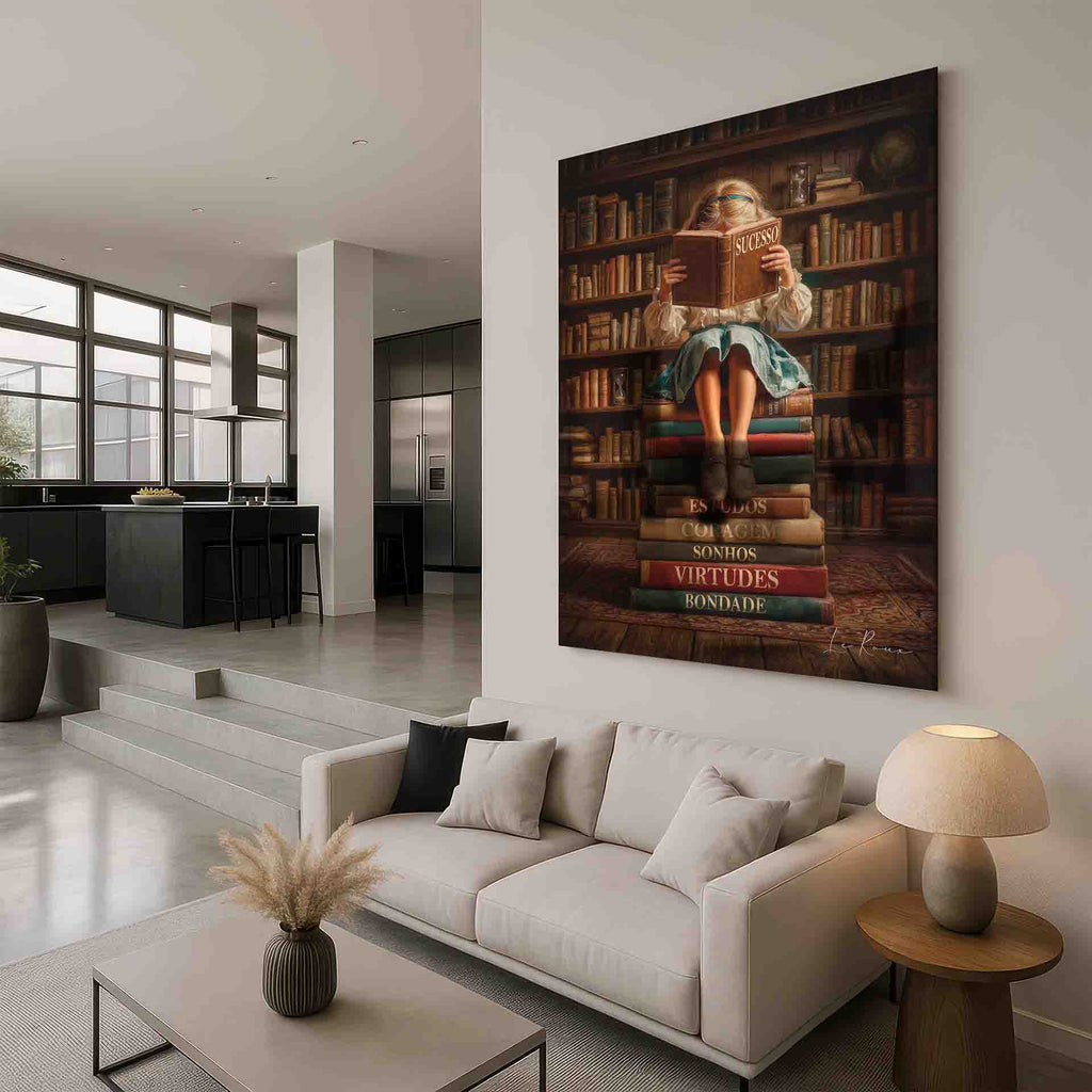 Soft, nostalgic tones create a thoughtful atmosphere on library wall art.