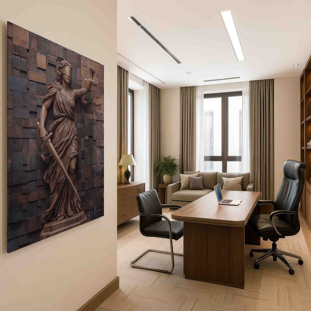 Wooden Goddess of Justice Wall Art - Lady Justice in Warm Wood Tones - Image 5