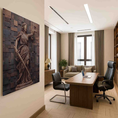 Wooden Goddess of Justice Wall Art - Lady Justice in Warm Wood Tones - Image 5