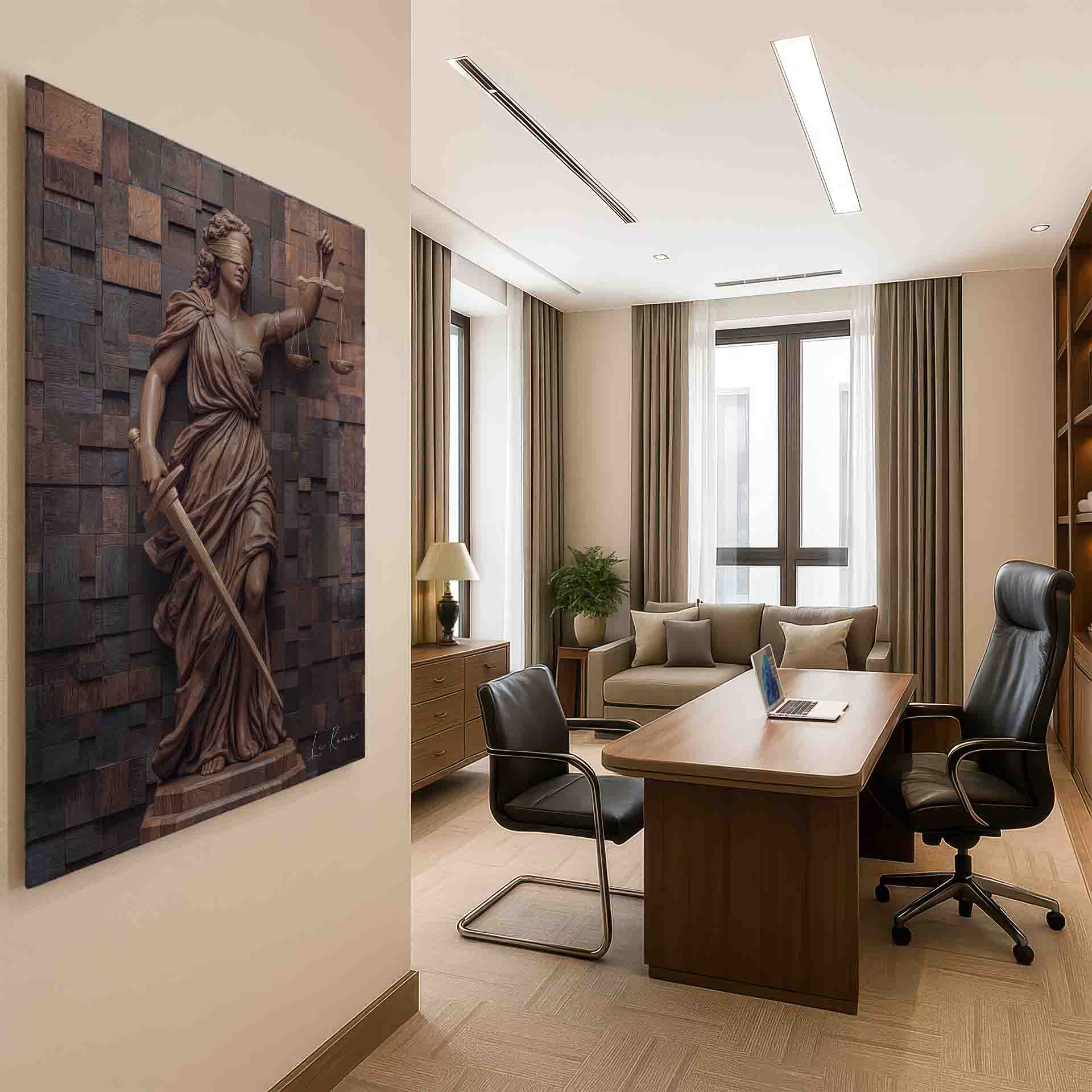 Wooden Goddess of Justice Wall Art - Lady Justice in Warm Wood Tones - Image 5
