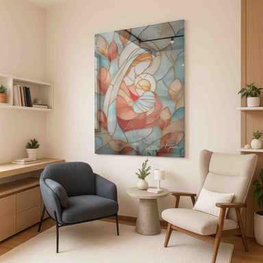 Flowing ribbon-like shapes create a sacred, decorative composition.