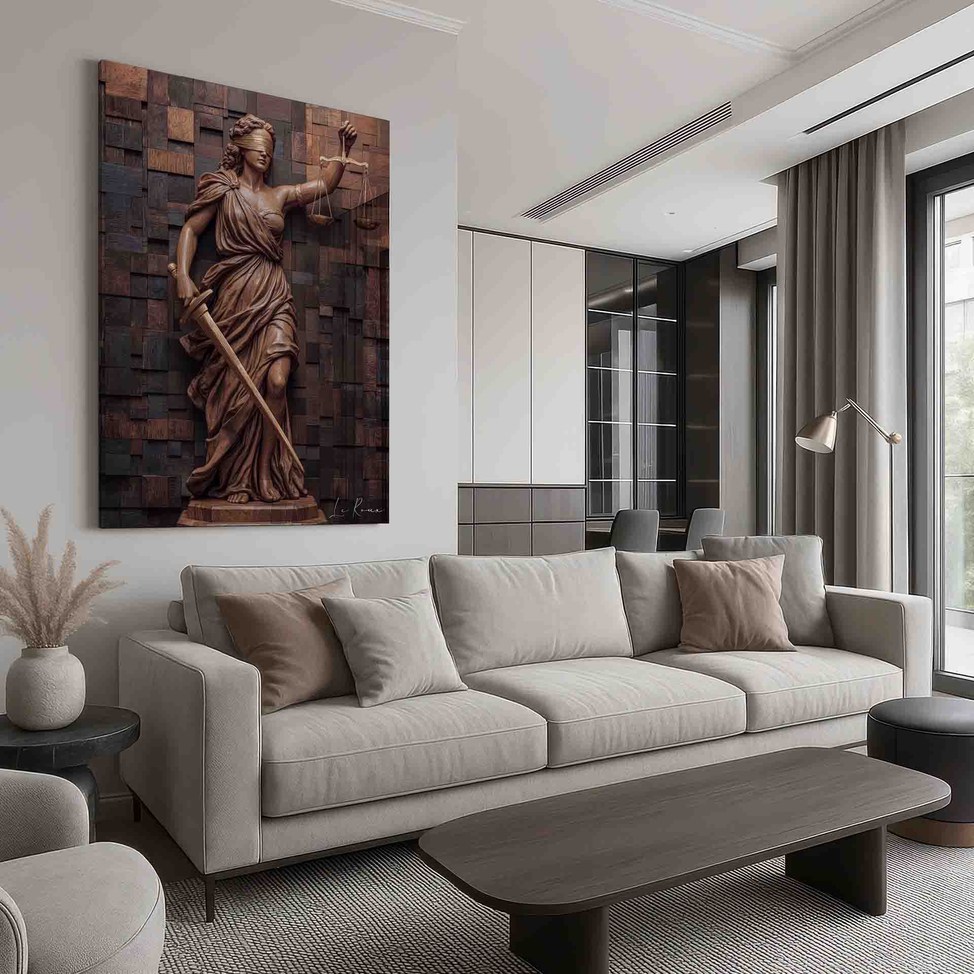 Wooden Goddess of Justice Wall Art - Lady Justice in Warm Wood Tones - Image 7