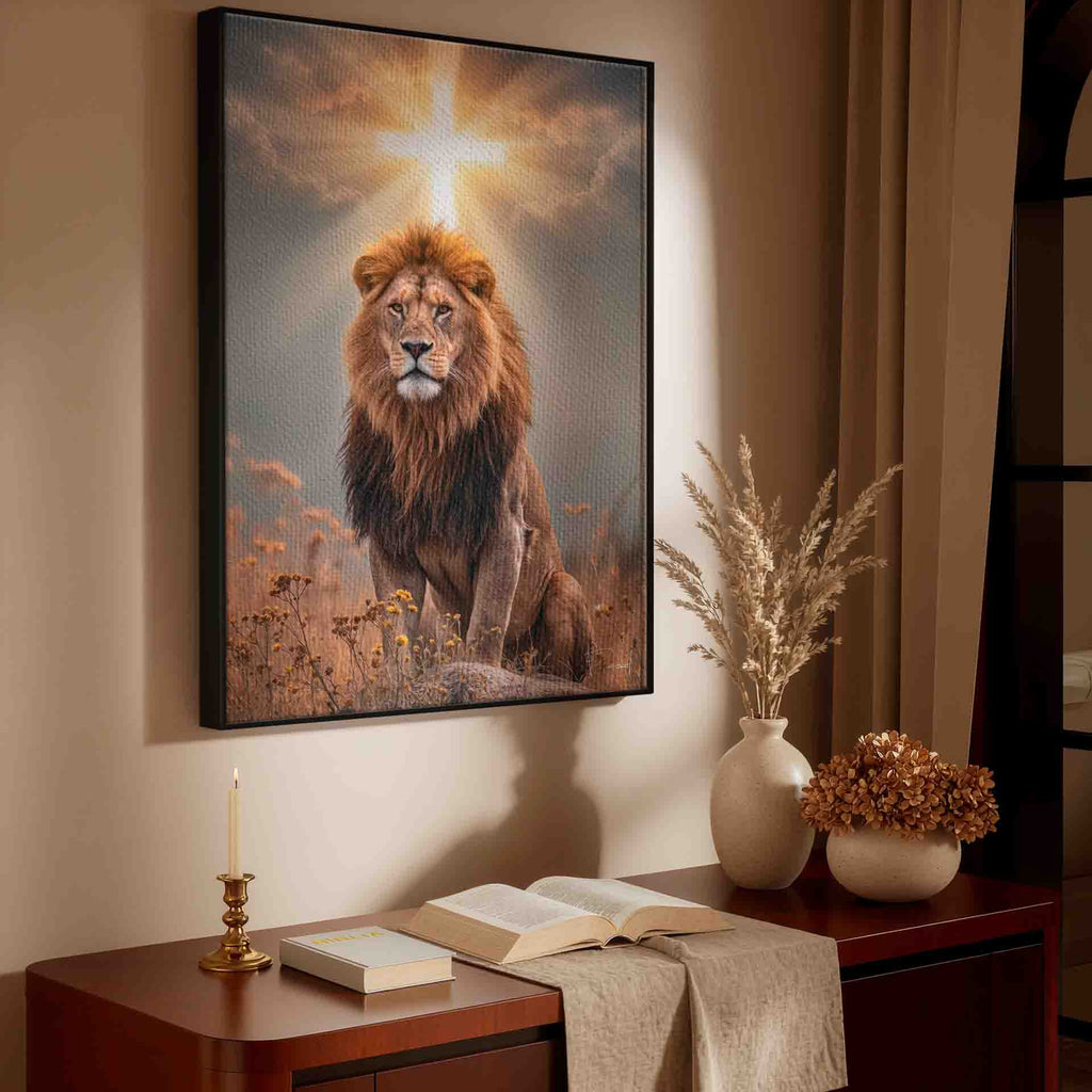 The Light of Royalty: Regal Lion with Cross Wall Art - Image 7