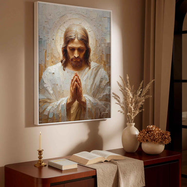 Prayer of Christ: Textured Religious Wall Art in Warm Earth Tones - Image 5