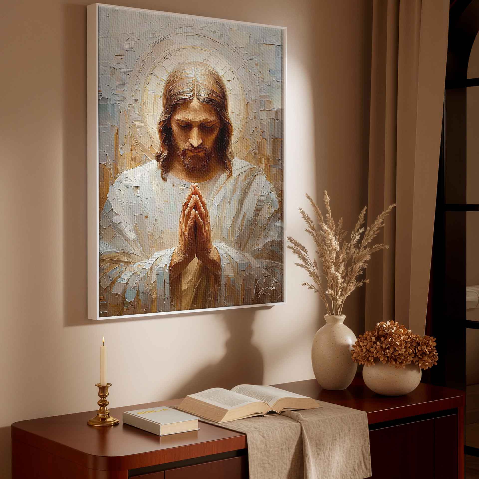 Prayer of Christ: Textured Religious Wall Art in Warm Earth Tones - Image 5