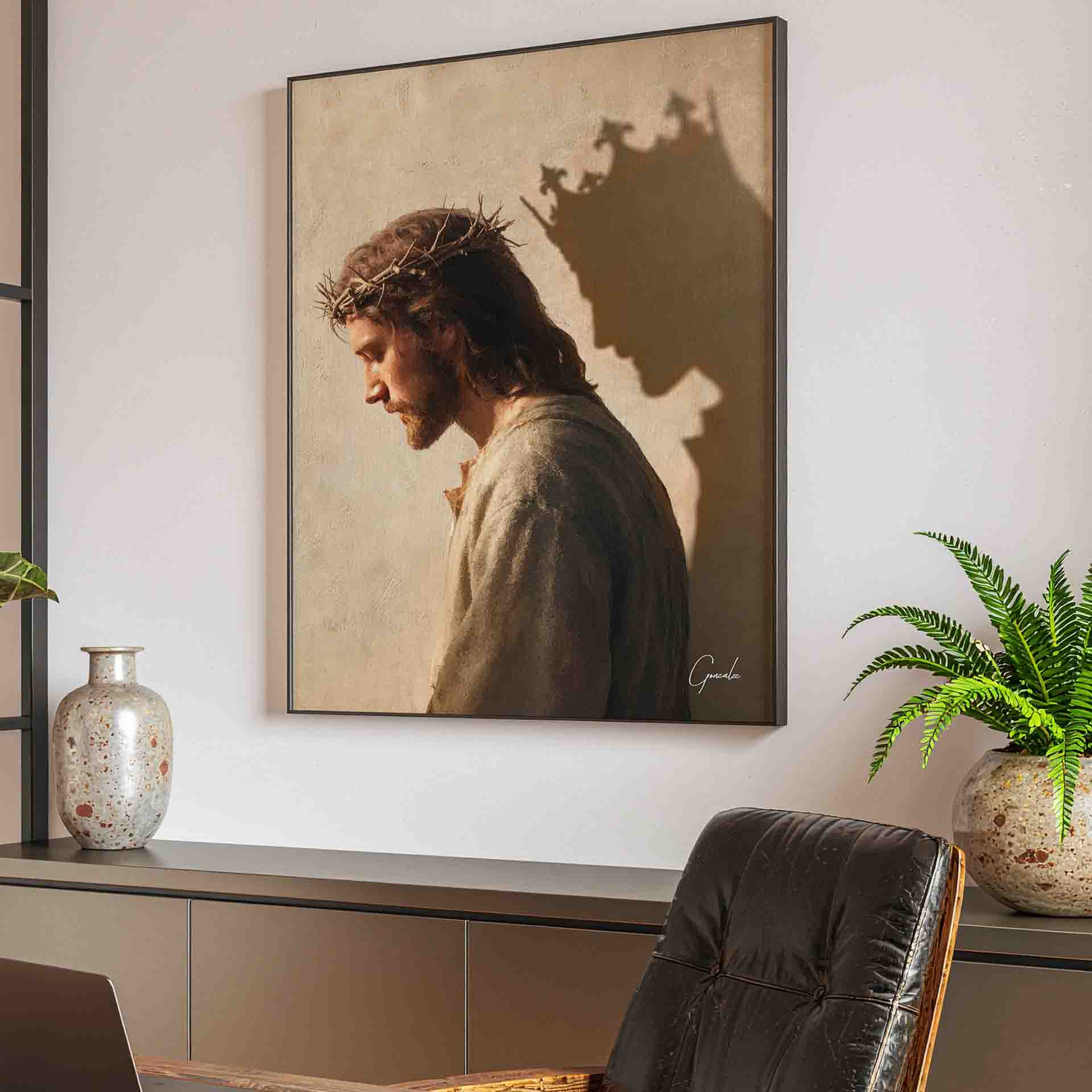 Crown of thorns imagery in classic religious art style.