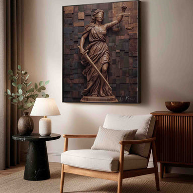 Elegant office or study wall sculpture featuring a female justice motif