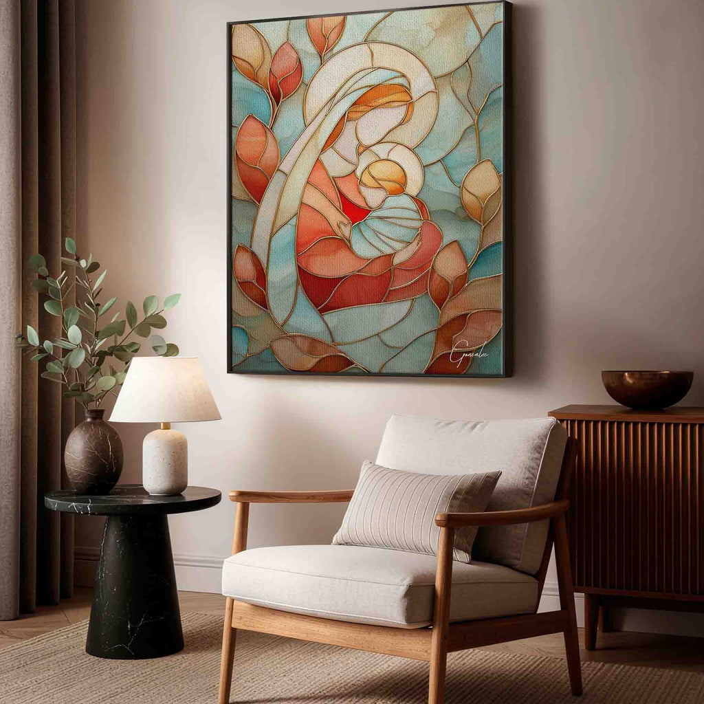 Peaceful devotional wall art suitable for living rooms and nurseries.