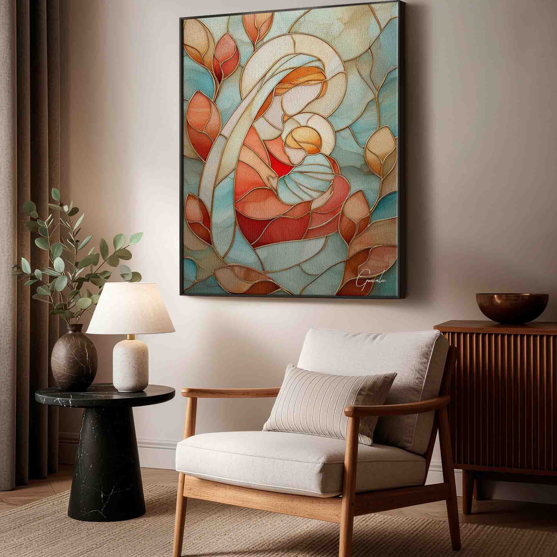 Peaceful devotional wall art suitable for living rooms and nurseries.