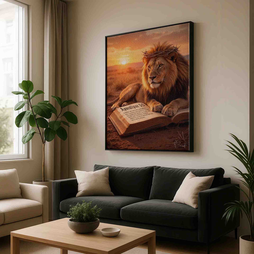 Rich browns and golds create a tranquil religious wildlife scene.