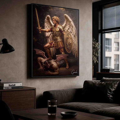 Religious fantasy art with strong contrast and spiritual mood, suitable for living rooms or studies.