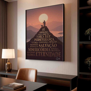 Framed wall art for living room or study with Christian iconography.