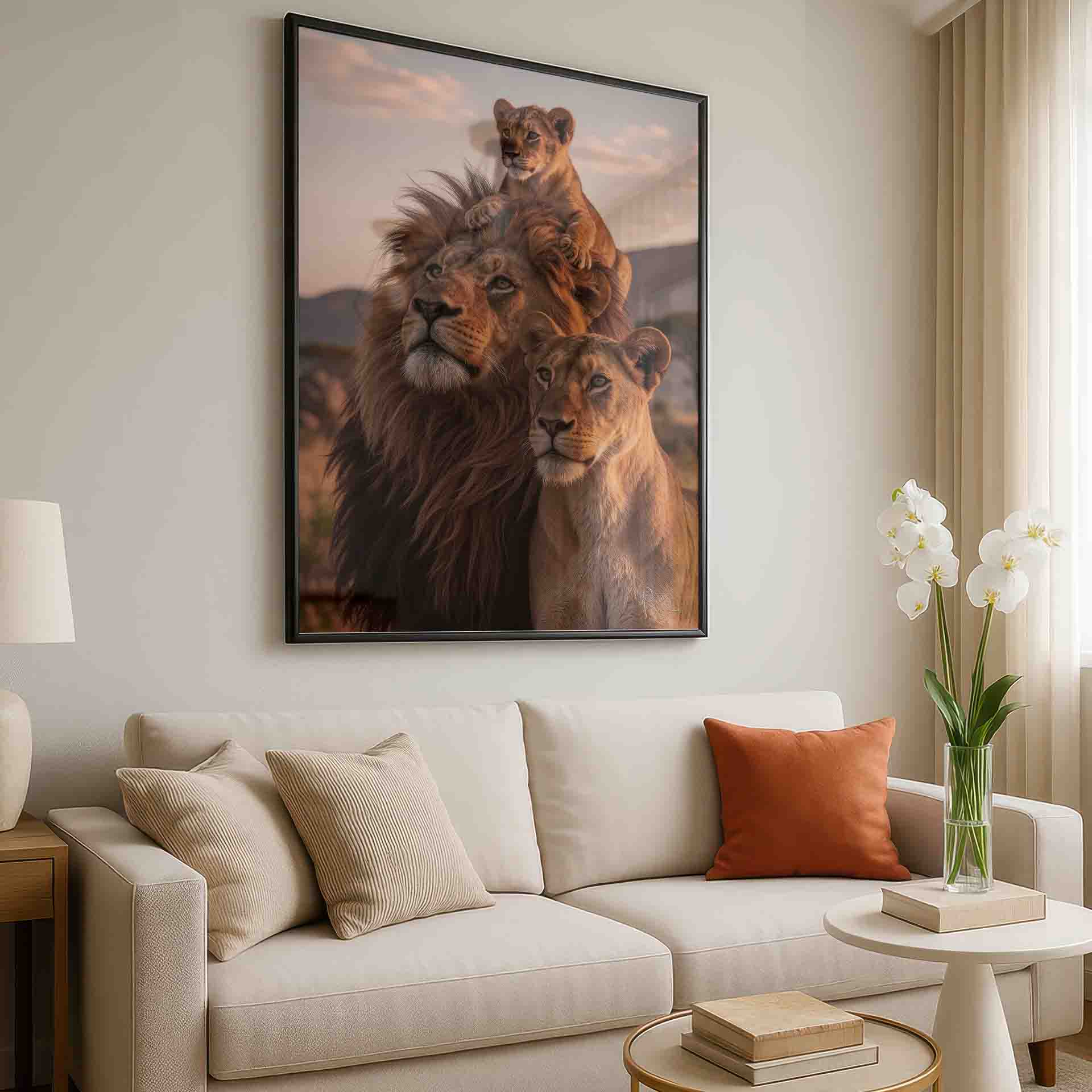 The lion family as a focal point for modern rustic or nature-inspired decor