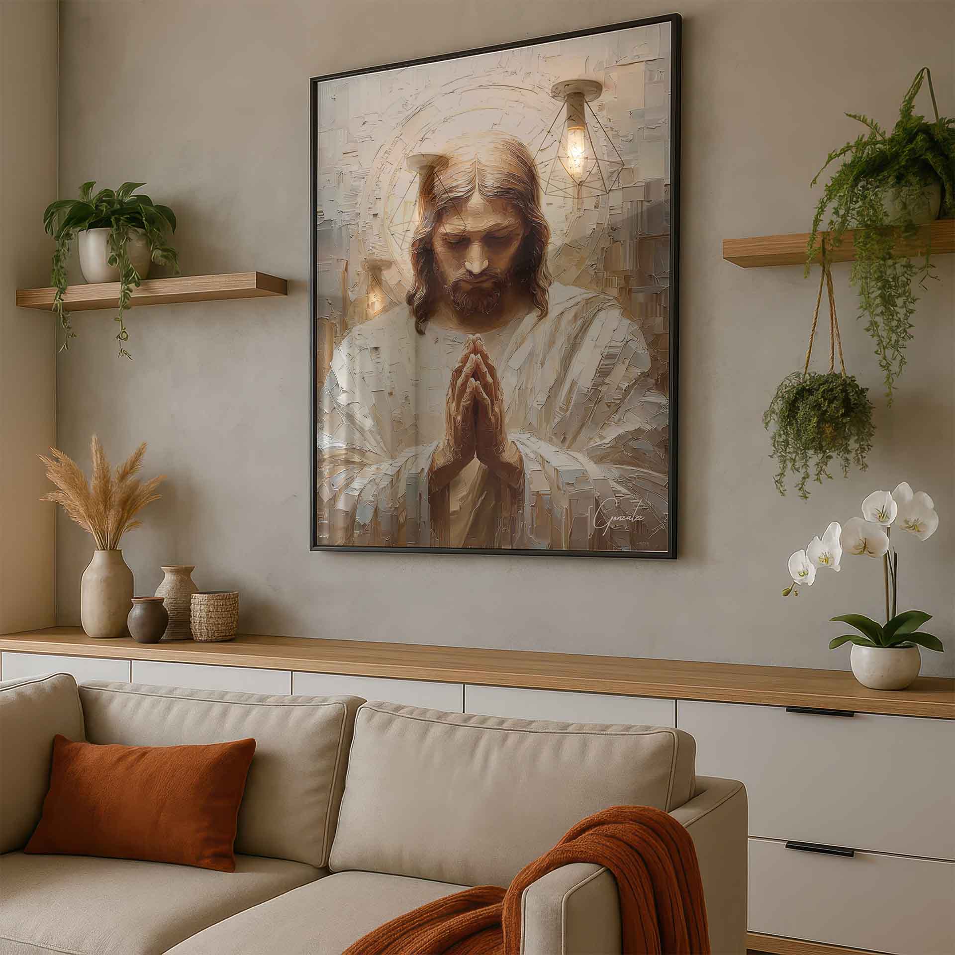 Prayer of Christ: Textured Religious Wall Art in Warm Earth Tones - Image 6