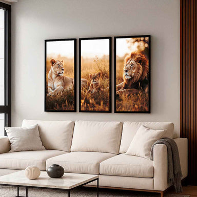 Close-up view of sunlit grasses and warm color palette from The Lions' Resting Painting.