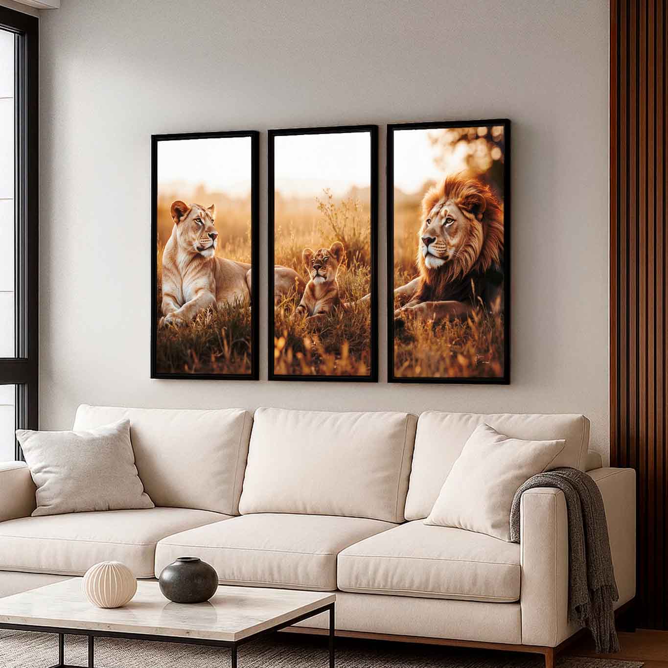Close-up view of sunlit grasses and warm color palette from The Lions' Resting Painting.