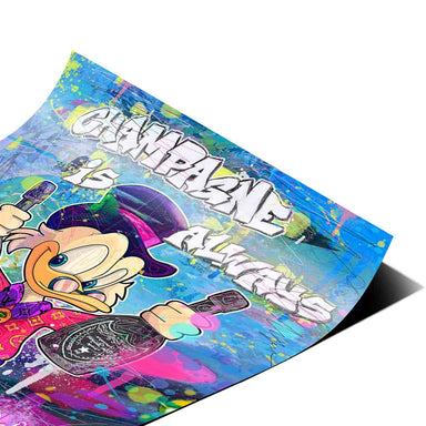 Bright blue, pink, purple, and green graffiti-style wall art suitable for modern interiors