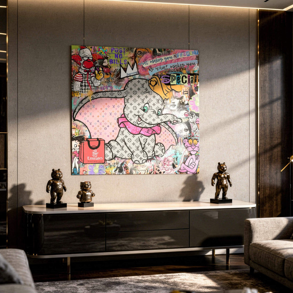 Dynamic collage background featuring Krusty the Clown, Mickey Mouse, Betty Boop and Pink Panther icons
