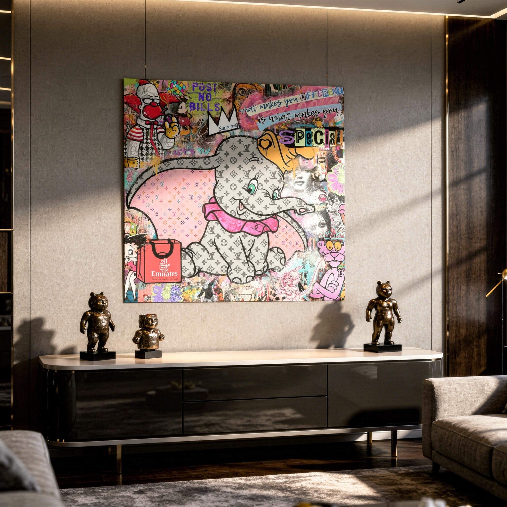 Dynamic collage background featuring Krusty the Clown, Mickey Mouse, Betty Boop and Pink Panther icons