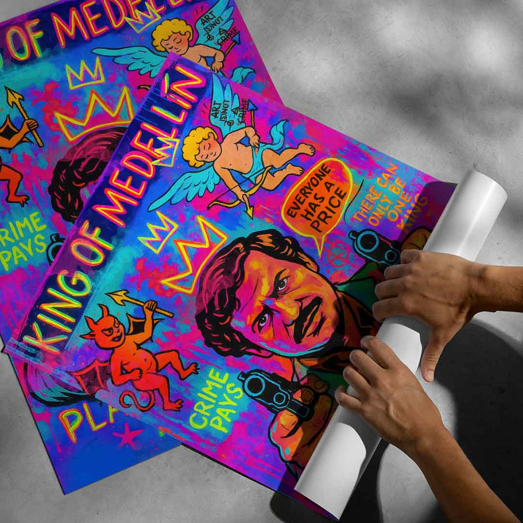 Pop Graffiti collection poster featuring a controversial celebrity portrait with bold colors and graphic style.