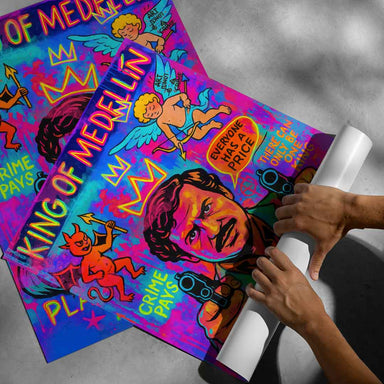 Pop Graffiti collection poster featuring a controversial celebrity portrait with bold colors and graphic style.