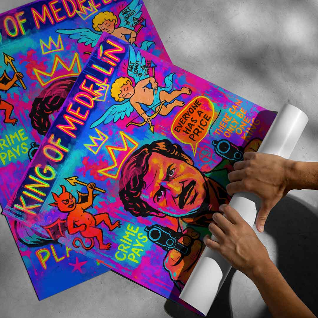 Pop Graffiti collection poster featuring a controversial celebrity portrait with bold colors and graphic style.