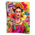 Frida Kahlo-inspired pop art portrait with floral crown and graffiti style on wall art