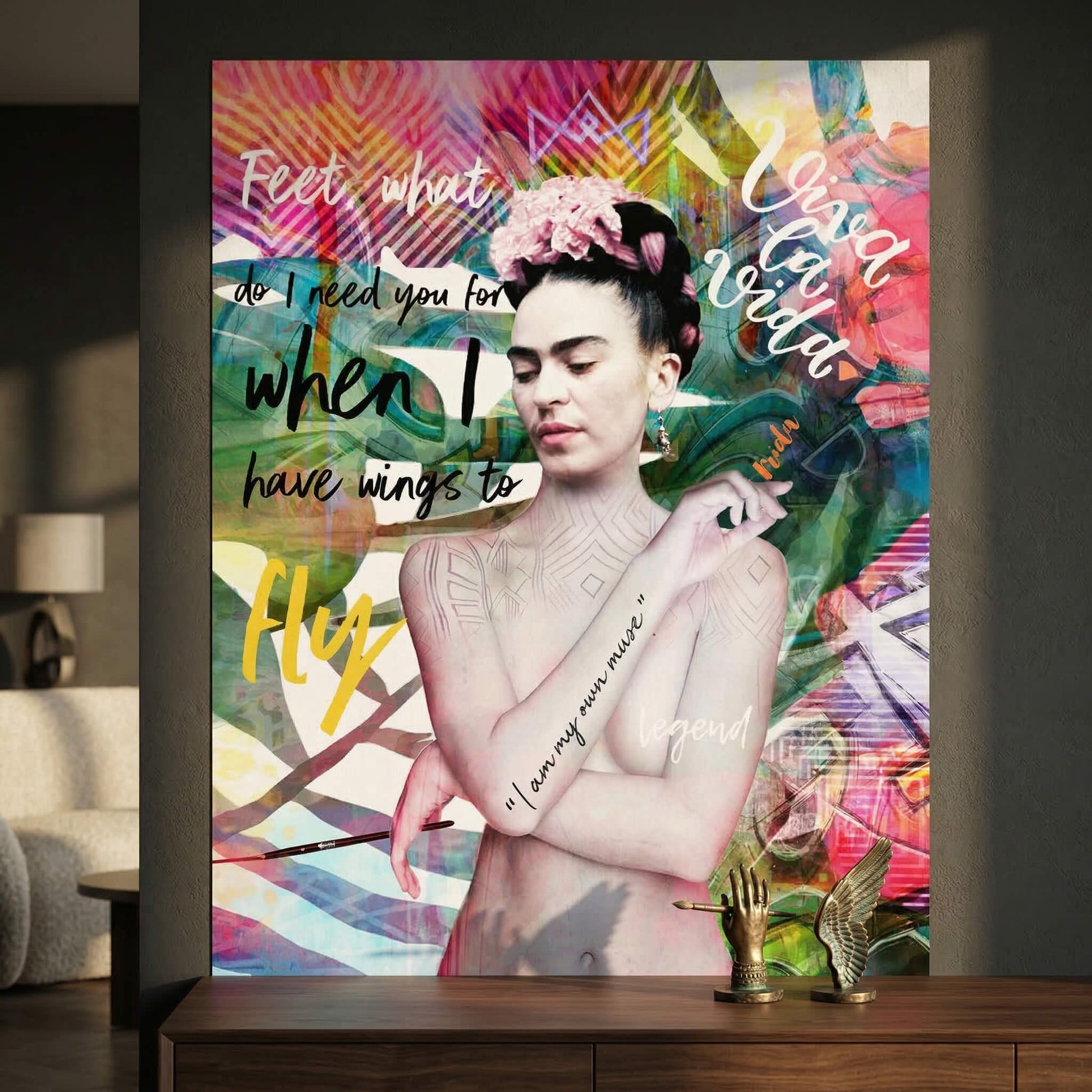 Bright neon pinks, purples, and blues create a dynamic contemporary wall art scene