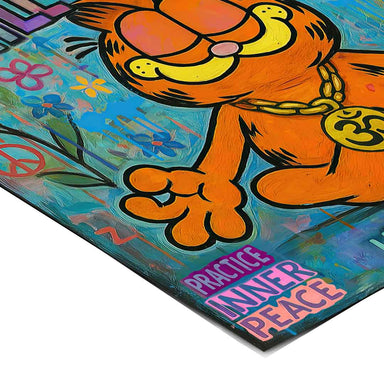 Animated cat character in a contemporary wellness themed artwork with bold colors