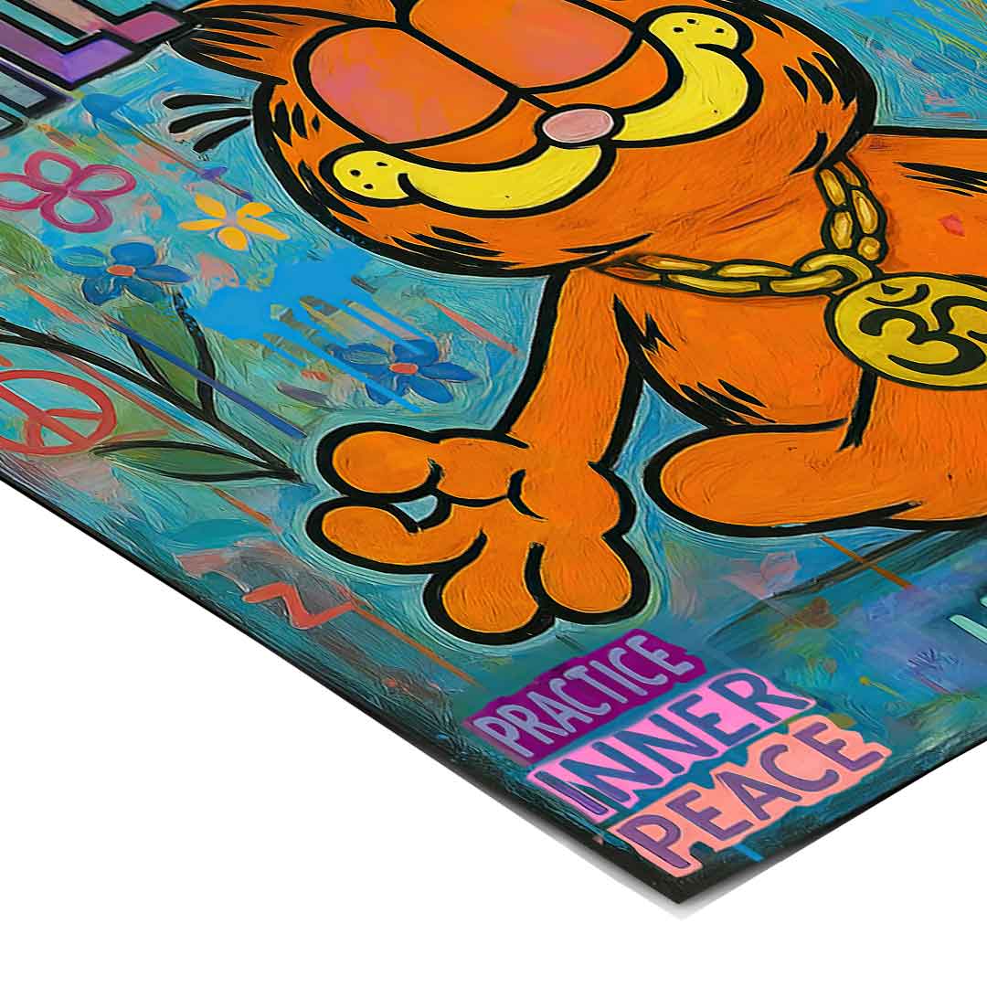 Animated cat character in a contemporary wellness themed artwork with bold colors