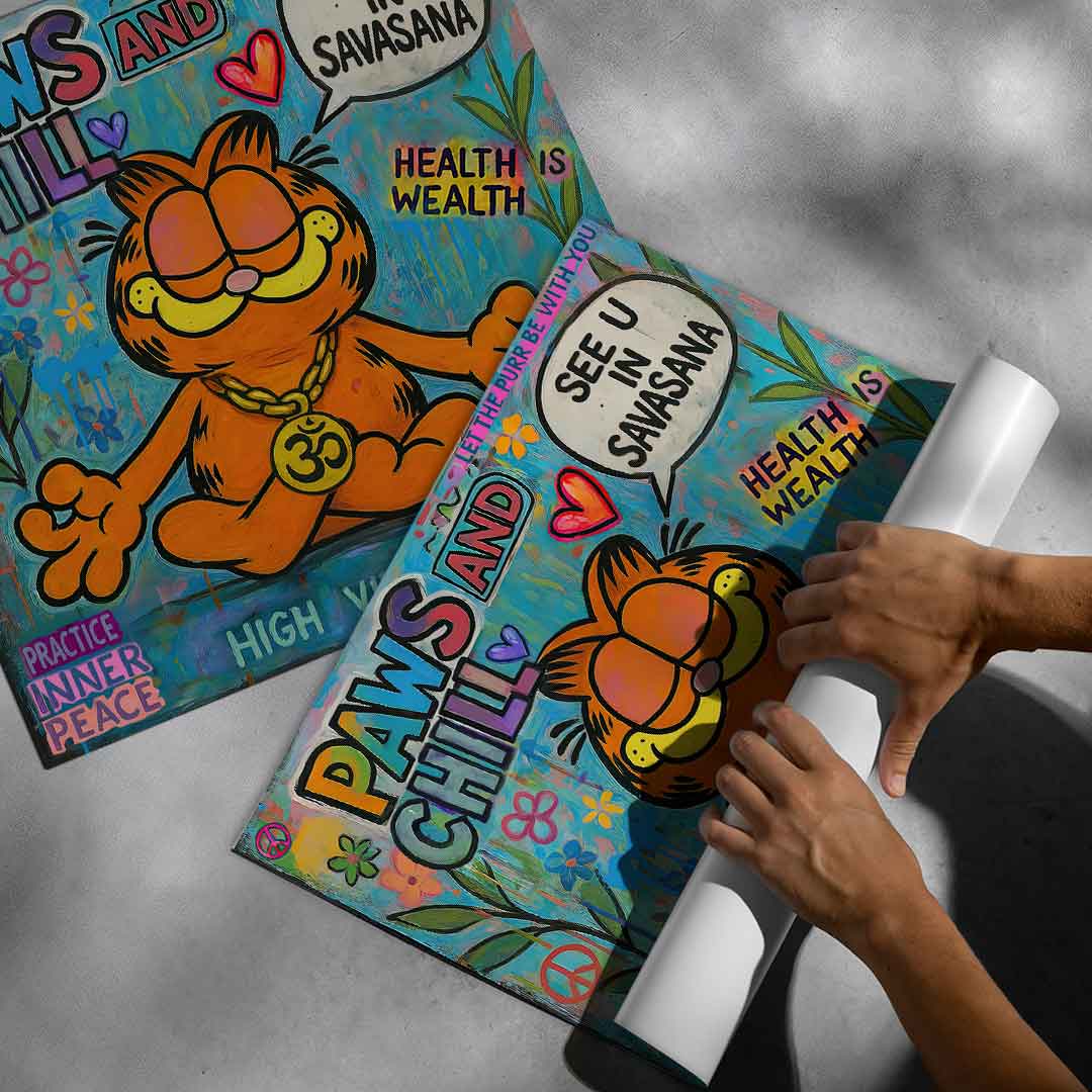 Overall Garfield wall art in Pop Graffiti style suitable for kids rooms and boho decor
