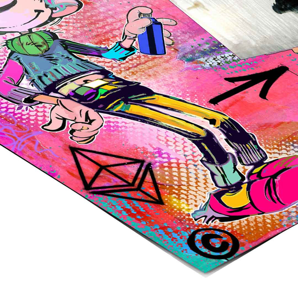 Bold, high-contrast Pop Art meets street art in contemporary wall art for studios and game rooms