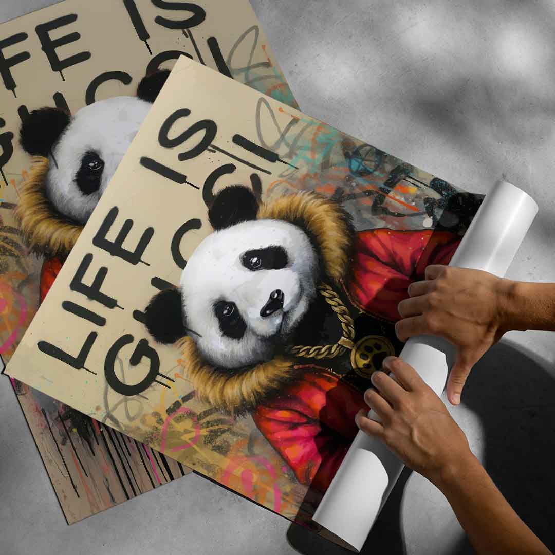 Vibrant wall art of a stylish panda suitable for modern decor