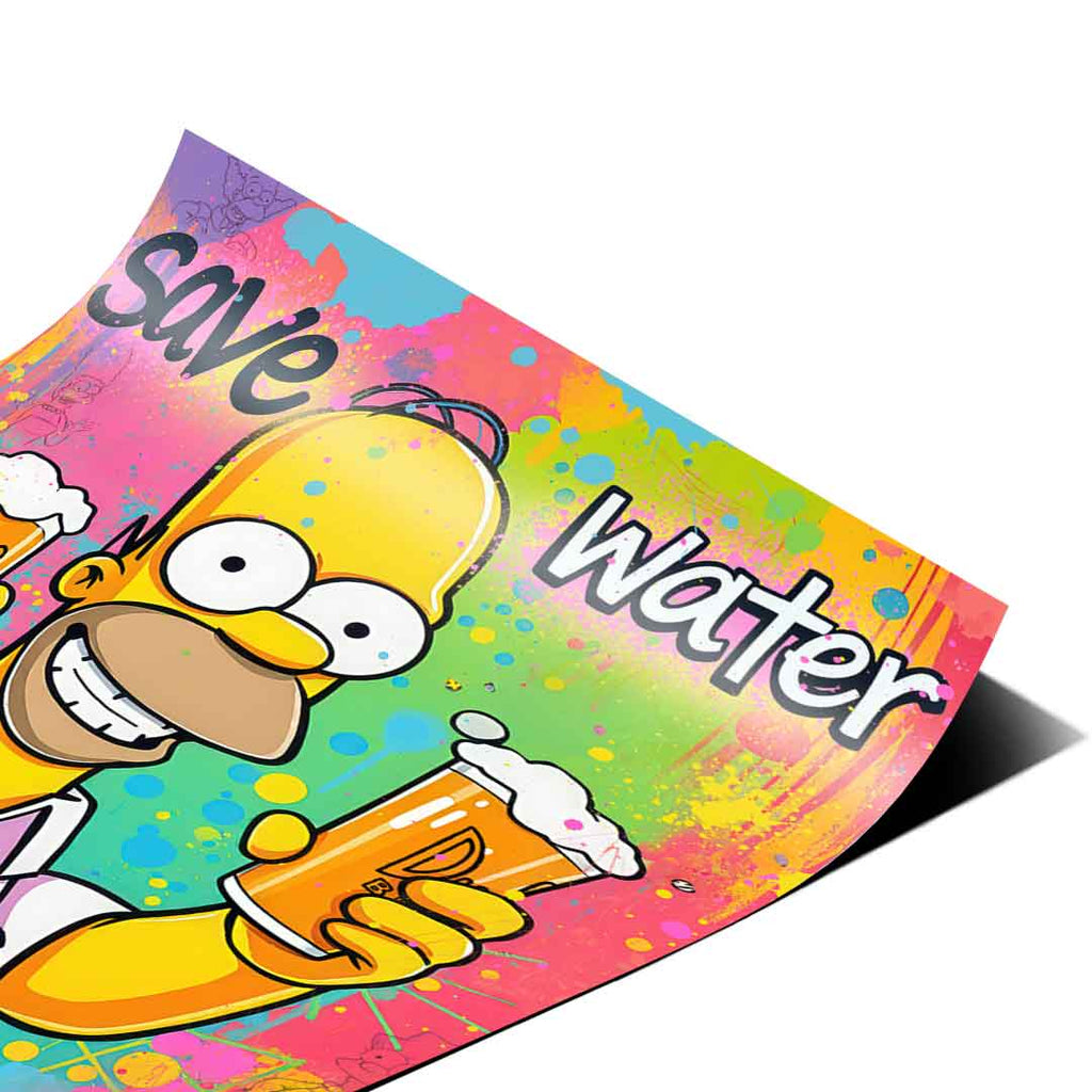 Top text Save Water and bottom text Drink Beer on a humorous pop culture wall art print