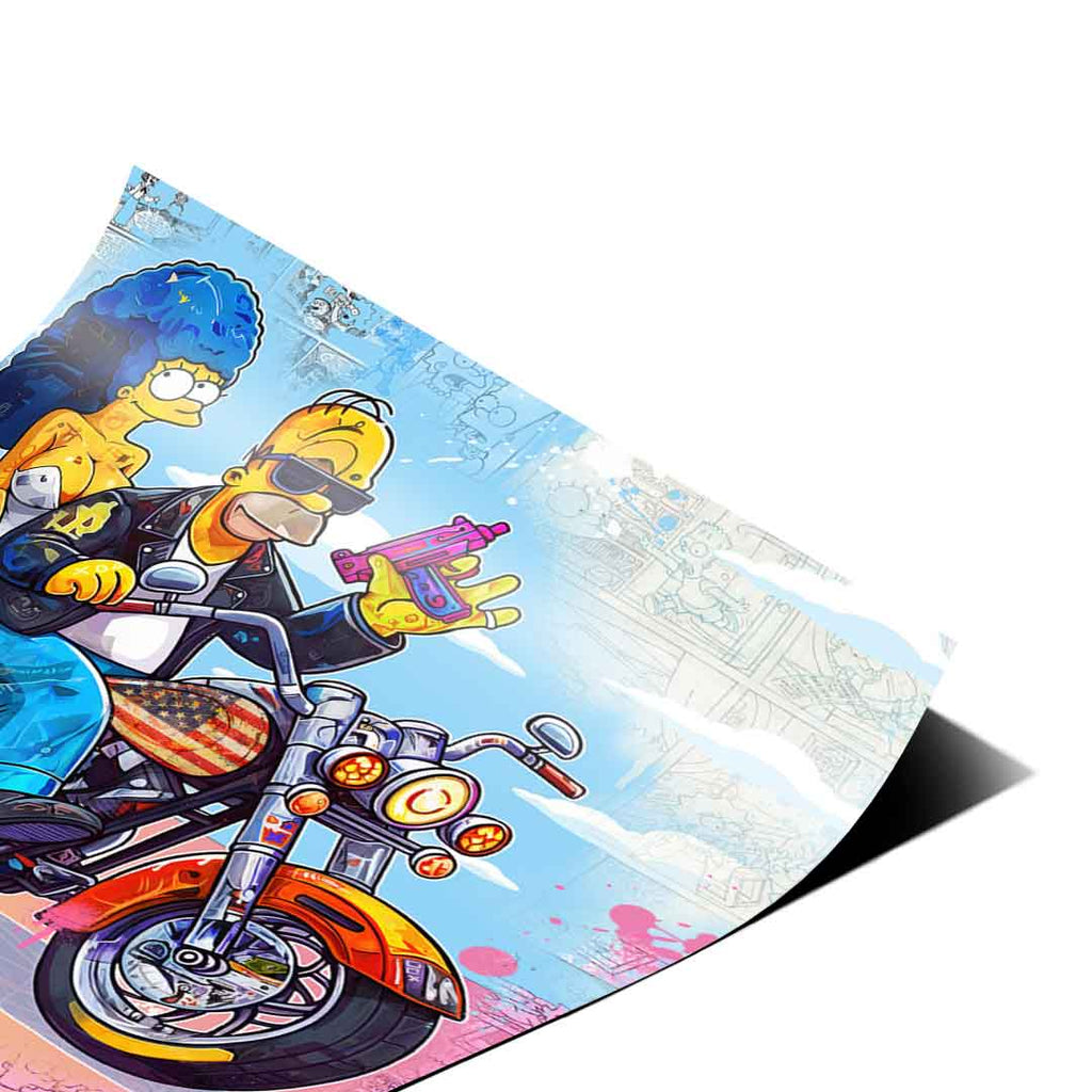 Bright yellows, blues, and oranges create a playful, humorous mood.