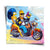 Homer Simpson and Marge as Easy Rider bikers on an orange motorcycle in bold pop art style.