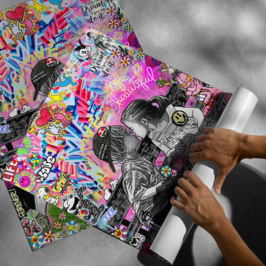 Overall composition showing a playful, optimistic street-art vibe suitable for a kids' room or modern space.