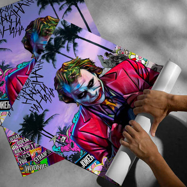 Vibrant street-art style Joker poster suitable for movie and comic wall decor.