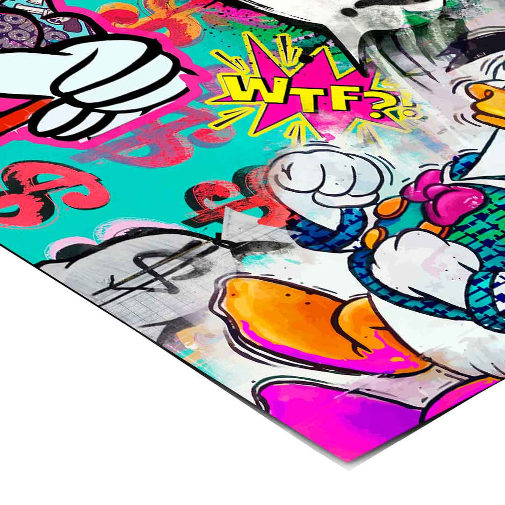 Satirical take on wealth and NFTs with bold street-art aesthetics and graffiti tags.