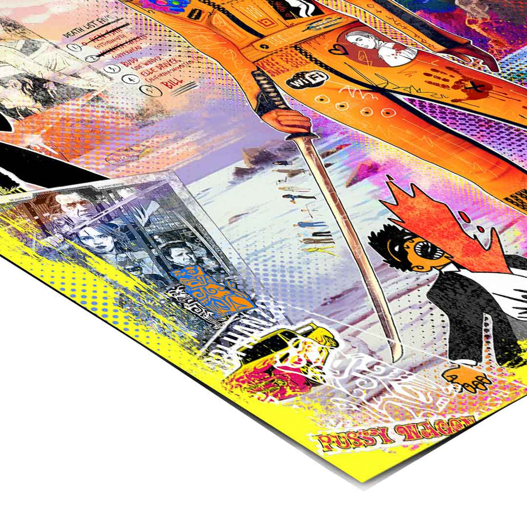 Pop graffiti poster inspired by Tarantino film with energetic, fan-art styling
