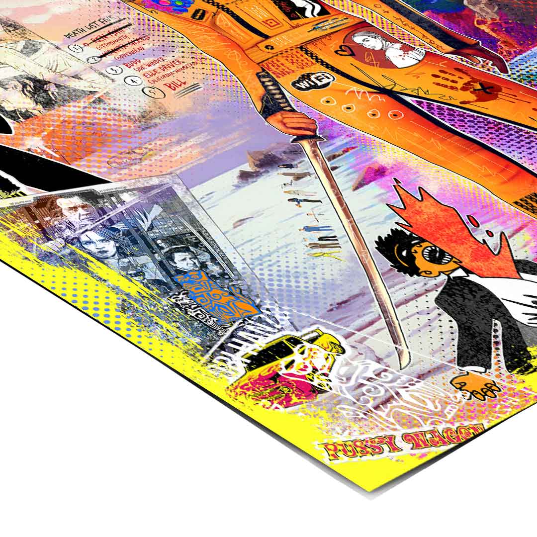 Pop graffiti poster inspired by Tarantino film with energetic, fan-art styling