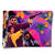 Landscape pop art poster of Leon and Mathilda from Léon with bold outlines in magenta, purple, electric blue, and orange