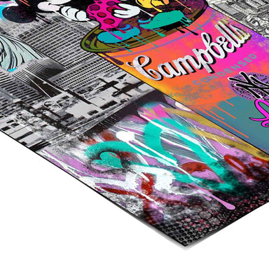 Playful blend of pop culture and urban street art for a modern, energetic vibe.