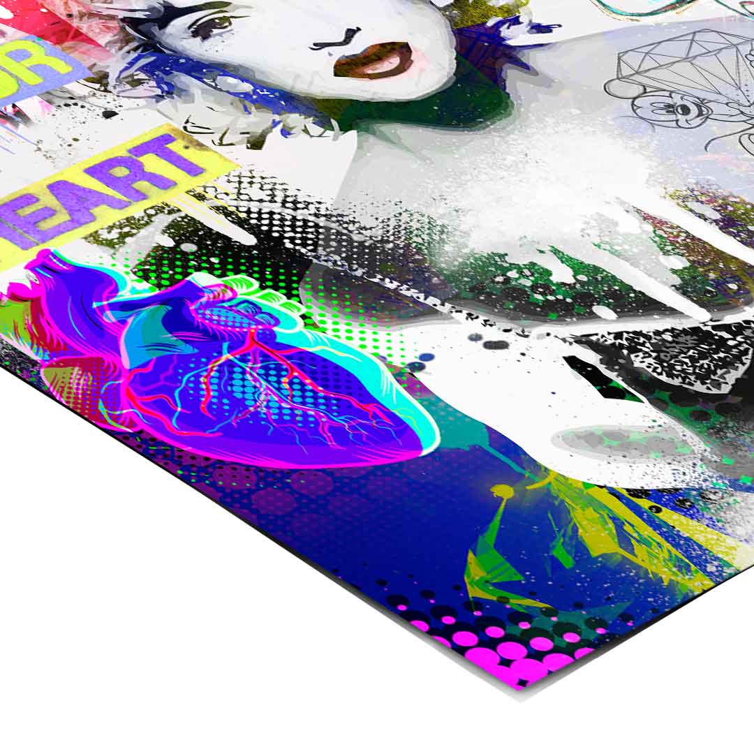 Urban street art poster featuring 80s pop culture references and cartoon imagery.