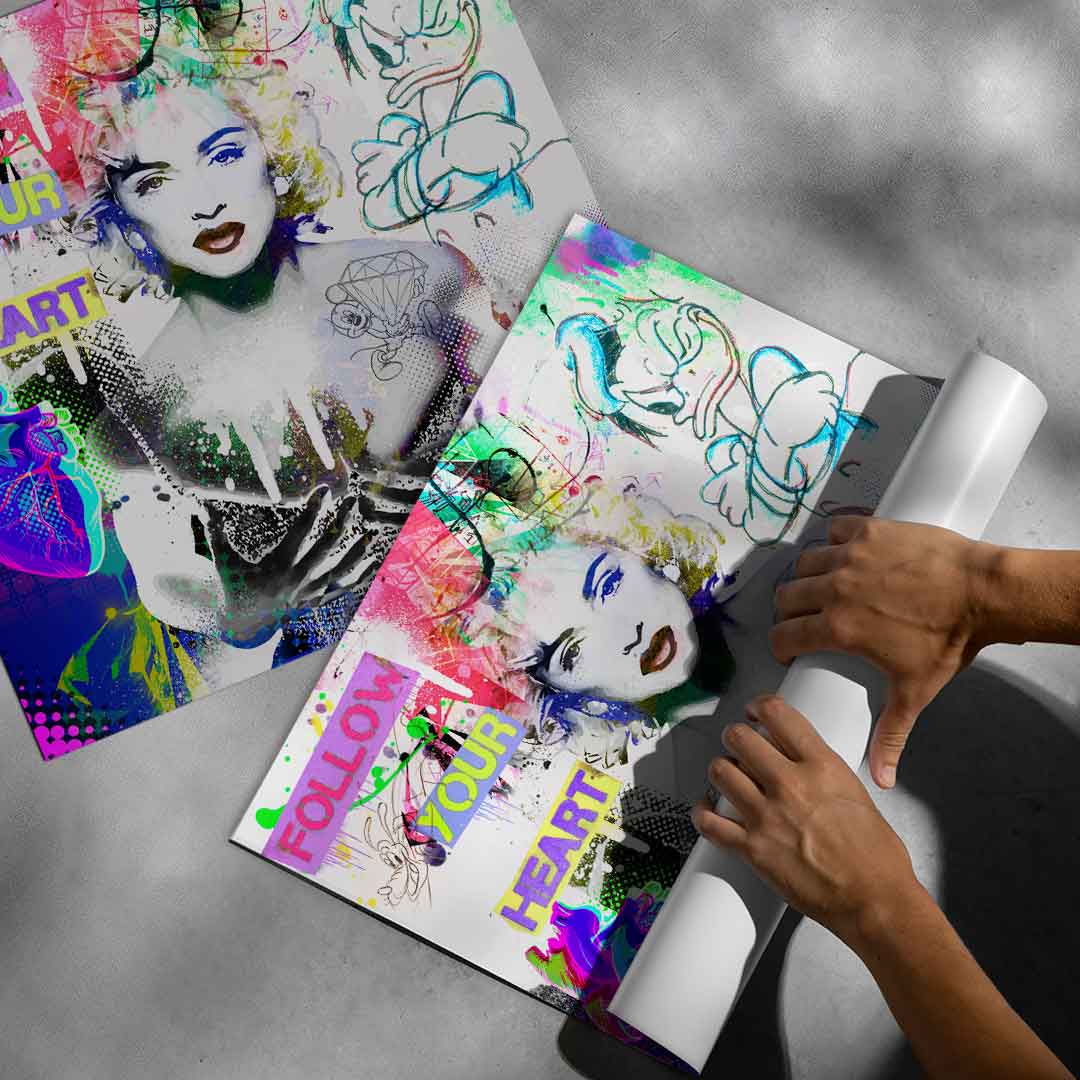 Energetic, colorful wall art suitable for modern rooms and creative spaces.